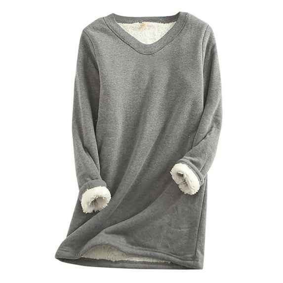 2025 Clearance! 50% Off Clear! asdoklhq Womens Plus Size Tops Clearance,Keep Warm 's Casual V-Neck Long Sleeve Solid Ladies Sweatshirts Blouse Tops