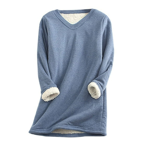 2025 Clearance! 50% Off Clear! asdoklhq Womens Plus Size Tops Clearance,Keep Warm 's Casual V-Neck Long Sleeve Solid Ladies Sweatshirts Blouse Tops