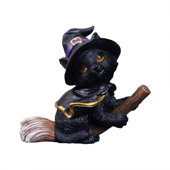 2025 Clearance!! Broomstick Cat Resin Artifact Tabletop Cute Halloween Home Decorations