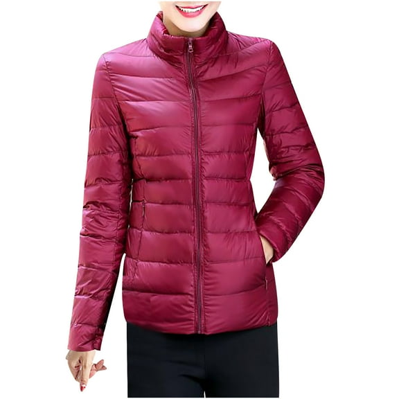 JINMGG Winter Coats for Women, 2024 Fashion Winter Clearance Fashion Womens Coat Outwear Solid Keep Warm Long Sleeve Ladies Tops Wine M