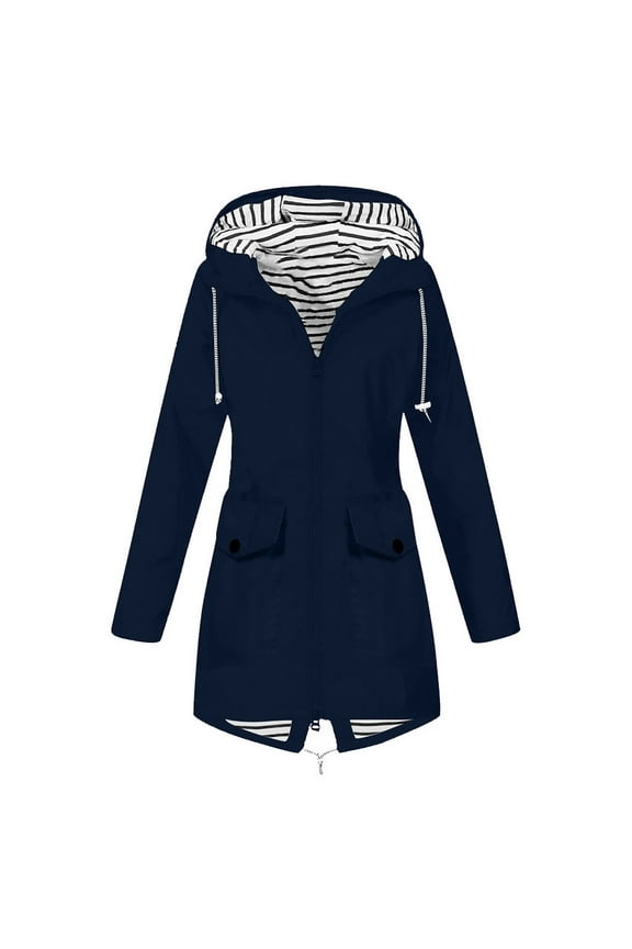 JINMGG Winter Coats for Women, 2024 Fashion Winter Clearance Women Solid Rain Jacket Outdoor Plus Size Waterproof Hooded Windproof Loose Coat Navy XL