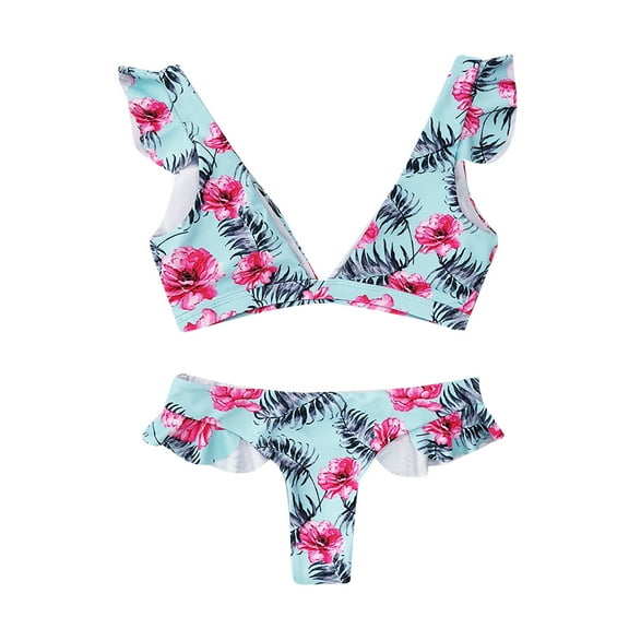 2025 Clearance! Clearance under $5 asdoklhq Plus Size Swimsuits for Women,Women's Flower Ruffles Split Body Body Bikini Swimming Beachwear