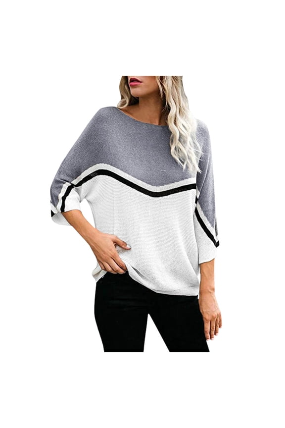 2026 ! under $5 asdoklhq Sweaters for Women,Knitted Bat Dweater Pullover Personality Stitching PluSize Sweater