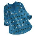 thumbnail image 1 of 2026 ! under $5 asdoklhq Womens Plus Size $5,Women Casual Cat Print Long Sleeve V-Neck Button Loose Shirt Top Blouse, 1 of 4