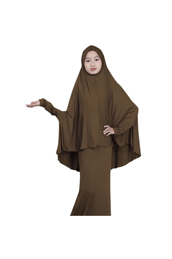 2026 ! under $5 asdoklhq Womens Plus Size Dresses, Muslim Arab Middle Teen Girl Solid Color Dress Two-Piece Suit