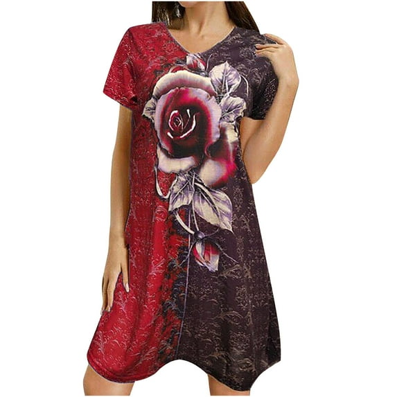 2026 ! under $5 asdoklhq Womens Plus Size Dresses,Women Plus-Size Summer Casual Short Sleeve O-Neck Printing Mini Dress