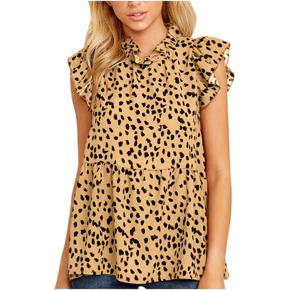 2026 ! under $5 asdoklhq Womens Workwear Blouses,Women Floral Print Sleeveless Ruffle Neck Loose Babydoll Shirt Blouse Tunic Top