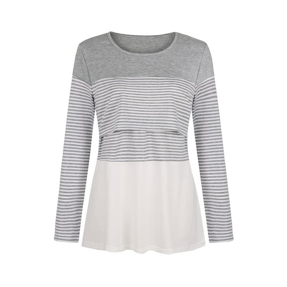 2026 ! Clothes under $5 asdoklhq Maternity Clothes for Women,Maternity O-Neck Stripe Long Sleeve Breast-Feeding Pregnant Woman Nursing Blouse Tops