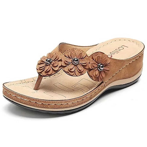 2026 ! Clothes under $5 asdoklhq Womens Slippers Women Shoes Slope Heel Low Heeled Sandals Plus Size Casual Slippers Flip Flops Brown 35