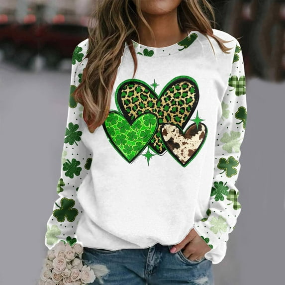 Black*Friday Deals Clearance GaThRRgYP Workout Tops for Women,Women's St.Patrick's Day Fashion Printed Loose Long Sleeve Blouse Round Neck Casual Pullover Tops Sweatershirt