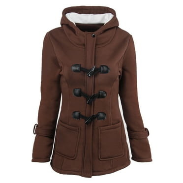2025 Clearance! Clothes under $5 asdoklhq Clearance Jackets Under $5.00,Women Solid Color Horn Buttons Cardigan Padded Hooded Coat Jacket Overcoat