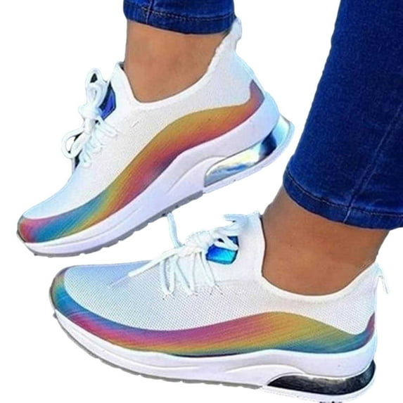 2025 Clearance! Clothes under $5 asdoklhq Sneakers for Women Summer Plus Size Fashion Casual Mesh Breathable Women's Sports Shoes White 42