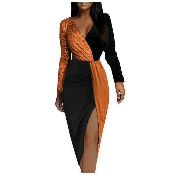 2025 Clearance! Clothes under $5 asdoklhq Womens Plus Size Clearance Dresses, Women Casual Buttocks V-Neck Zipper Patchwork Long Leeve Dress
