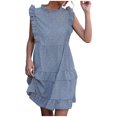 thumbnail image 1 of 2025 Clearance! Clothes under $5 asdoklhq Womens Plus Size Clearance Dresses,Women's Dress Spring/Summer O-Neck Sleeveless Ruffled Floral Dress Skirt, 1 of 7