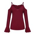thumbnail image 1 of 2026 ! Clothes under $5 asdoklhq Womens Plus Size Dresses,Women's V-neck Casual Off Shoulder Strap Long Sleeve T-shirt Top Blouse, 1 of 9