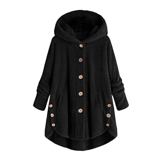 2025 Clearance! Clothes under $5 asdoklhq Womens Plus size Clearance Women Plus Size Button Plush Tops Hooded Loose Cardigan Wool Coat Winter Jacket