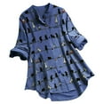 thumbnail image 1 of asdoklhq Fall Round Neck Tops for Women Women Casual Print Long Sleeve Button Loose Shirt Blouse Sky Blue XXL, 1 of 4