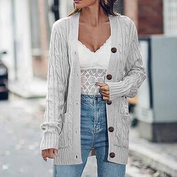 2025 Clearance, Cotton Cardigans for Women Trendy Button Open Front Chunky Sweater Cardigan Soft Button Up Oversized Long Sweater