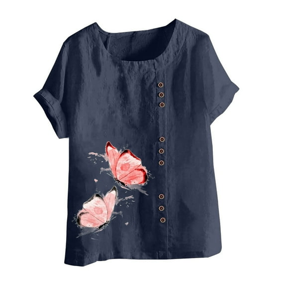 Black*Friday Deals Clearance GaThRRgYP Spring Tops for Women,Womens Tops Short Sleeve Blouse,Women's Summer Oversize Casual Round-Neck Short Sleeve Flower Printing Loose Shirt Tops