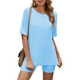 thumbnail image 1 of 2025 Clearance Items under $5.00 GaThRRgYP Tops for Women Trendy,Tops for Women 2025,Women Fashion Round Neck Blouse Short Sleeve Tops Shorts Casual Suit Sets, 1 of 6