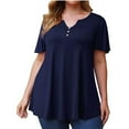 thumbnail image 1 of 2025 Clearance Items under $5 asdoklhq 2025 Womens Plus Size Clearance Plus Size Women Clothing Solid T-Shirt Button Short Sleeve V-Neck Tops Navy XXXXXL, 1 of 6