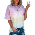 thumbnail image 1 of 2026 Items under $5 asdoklhq 2026 Womens Plus Size Women's Summer Tie-Dye Short Sleeve Crew-Neck T-Shirt Casual Tee Tops闁挎稑婀?5XL闁?Pink XL, 1 of 5