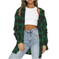 thumbnail image 1 of 2026 Items under $5 asdoklhq Womens Coats Plus SizeWomen's Spring And Autumn Lapel Top Loose Casual Buttoned Long Sleeve Plaid Shirt Jacket, 1 of 1