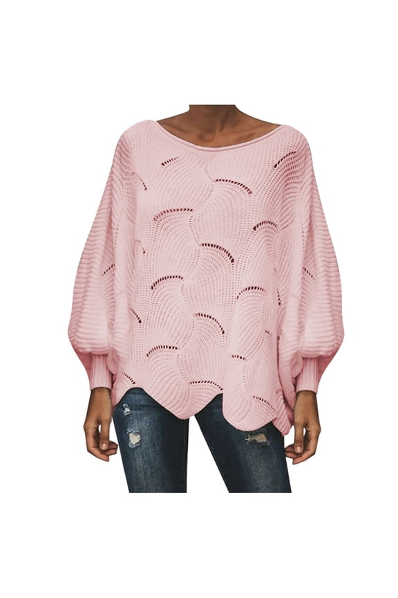 2026 Items under $5 asdoklhq Sweaters for Women,s Solid Color Hollow Chain Link Loose Knitted Bat Sweater Sweater