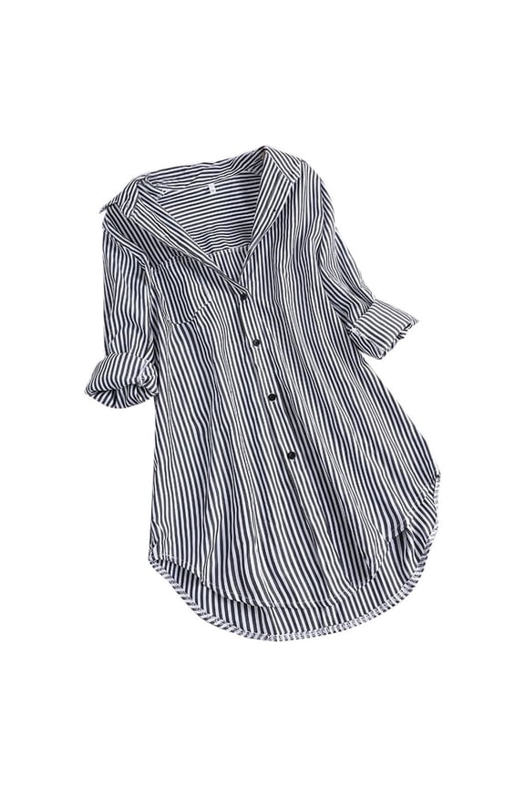 2026 Items under $5 asdoklhq Womens Plus Size Tops,Women Chic Stripe Long Sleeve Turn-down Collar Button Loose Top Shirts Blouse