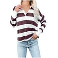 thumbnail image 1 of 2026 Items under $5 asdoklhq Womens Plus Size Tops,Women Classic Long Sleeves Striped Print Lapel Button Long Sleeve Top T-shirt, 1 of 5