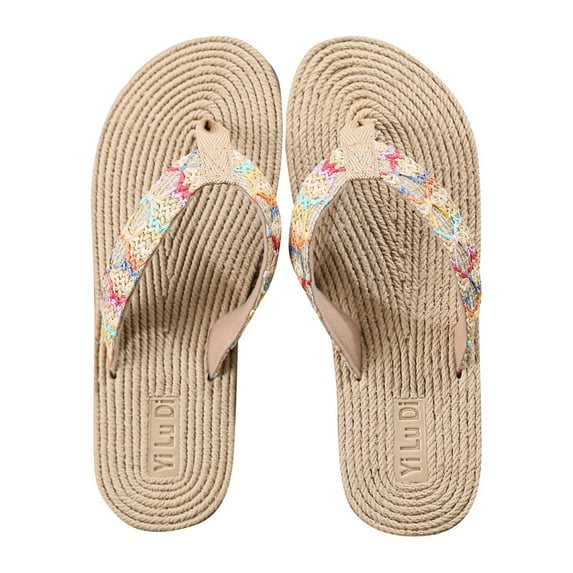 2025 Clearance Items under $5 asdoklhq Womens Shoes Clearance Under $20Seaside Imitation Straw Flip Flops Flat Beach Flip Flops