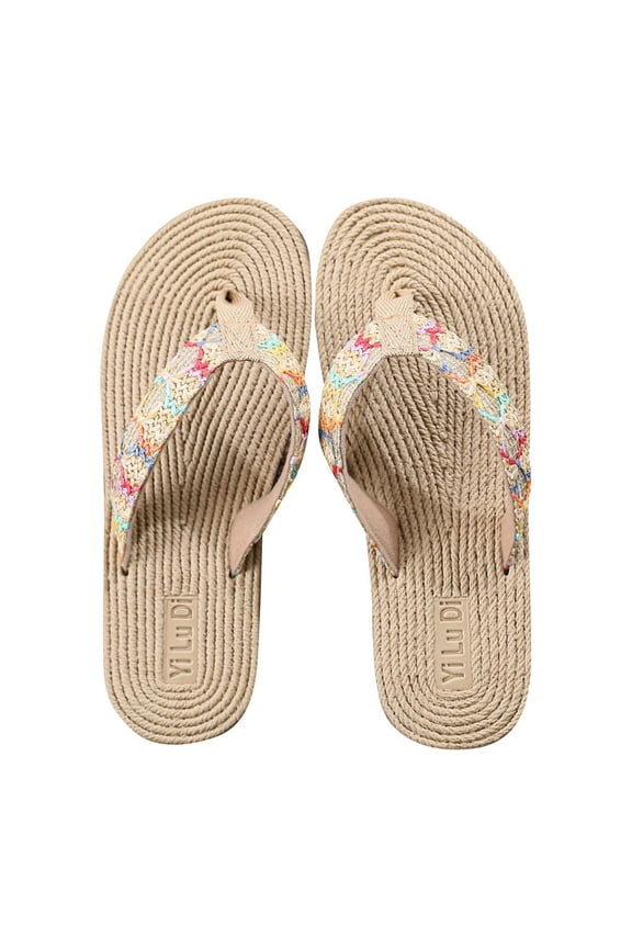 2025 Clearance Items under $5 asdoklhq Womens Shoes Clearance Under $20Seaside Imitation Straw Flip Flops Flat Beach Flip Flops