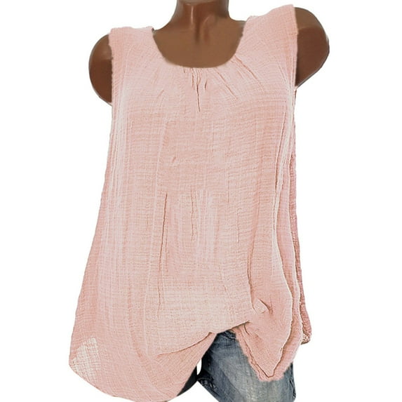 2025 Clearance Items under $5 asdoklhq Womens Workwear Blouses,Womens Cotton Linen Sleeveless Baggy T-shirt Vest Tee Blouse Tank Tops Plus Size