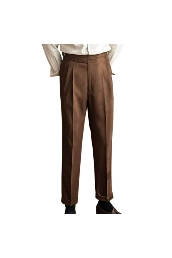 2025, Men Trousers Vintage Wool Tweed Pants Herringbone Slim Fit Pleat-Front Pant, Men's Dress Pants, DEU3618