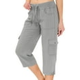 thumbnail image 1 of Light Gray Cargo Capris for Women Casual Drawstring Capris Pants with Pockets Summer Plus Size Capri Hiking Pants Cargo Pant XL, 1 of 5