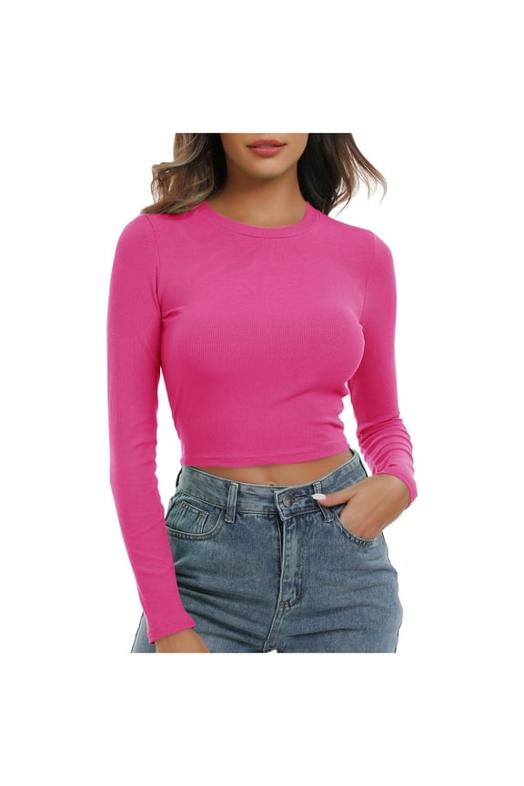 2025 Under 10 Dollars, Womens Long Sleeve Ribbed Crop Tops Fitted Casual Basic Tops