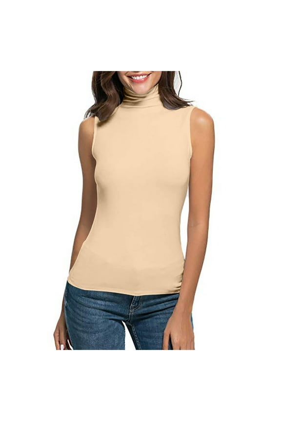 2025 Under 10 Dollars, Womens Sleeveless Turtleneck Tops Plus Size Mock High Neck Tank Tops 2024 Slim Fitted Undershirt Basic Layer Tee