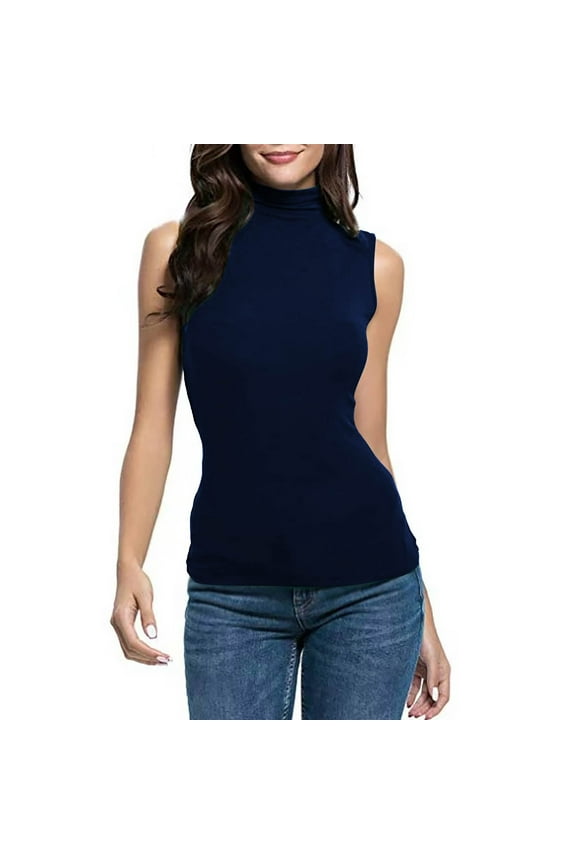 2025 Under 10 Dollars, Womens Sleeveless Turtleneck Tops Plus Size Mock High Neck Tank Tops 2024 Slim Fitted Undershirt Basic Layer Tee