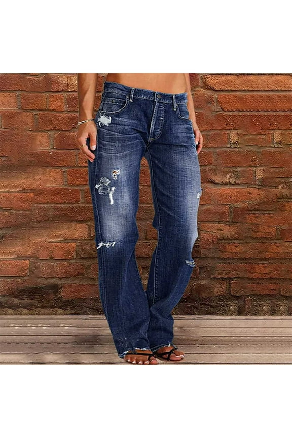 2025, Women Stacked Pants Ripped Jeans Boyfriend Jeans Distressed Jeans Baggy Cargo Pants Jeans Straight Leg Pants