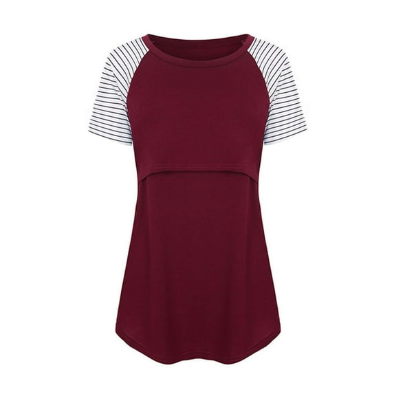 2026 ! Womens asdoklhq Pregnant Clothes s,Maternity Womens Nursing Round Neck Stripe Short Sleeve Round Neck Breastfeeding Blouse