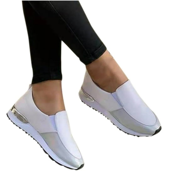 2025 Clearance! Womens Clearance asdoklhq Sneakers for Women Fashion Women Single Shoe Round Toe Flat Color Block Loafers White 41