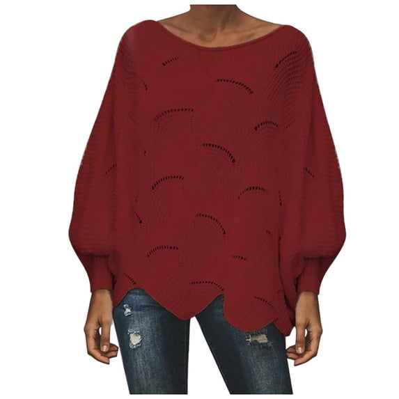 2025 Clearance! Womens Clearance asdoklhq Sweaters for Women Clearance,s Solid Color Hollow Chain Link Loose Knitted Bat Sweater Sweater