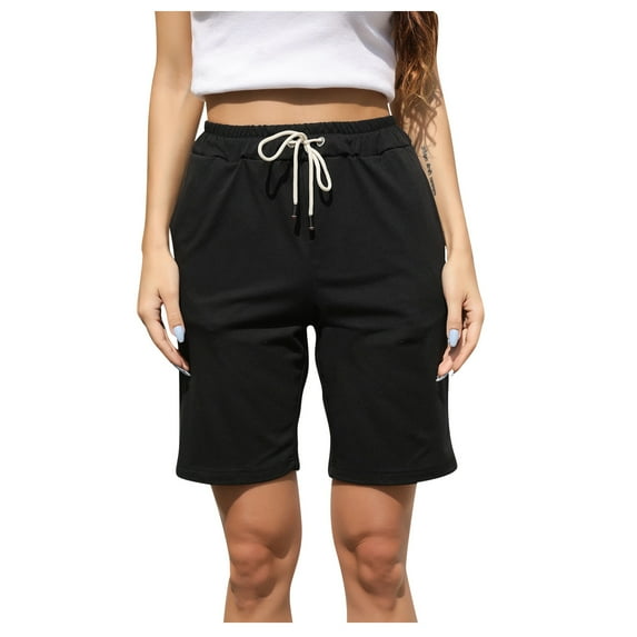 2025 Clearance! Womens Clearance asdoklhq Womens Plus Casual Pants,Women's Summer Motion Elastic Waist Solid Color Frenulum Casual Straight Shorts