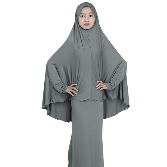 2025 Clearance! Womens Clearance asdoklhq Womens Plus Size Clearance Dresses, Muslim Arab Middle Teen Girl Solid Color Dress Two-Piece Suit