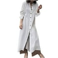 thumbnail image 1 of 2025 Clearance! Womens Clearance asdoklhq Womens Plus Size Clearance Dresses, Women Casual Cotton Solid Summer Button Long Sleeve Long Dress, 1 of 1