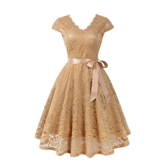2025 Clearance! Womens Clearance asdoklhq Womens Plus Size Clearance Dresses, Women V-Neck Solid Vintage Elegant Midi Evening Zipper Sleeveless Dress