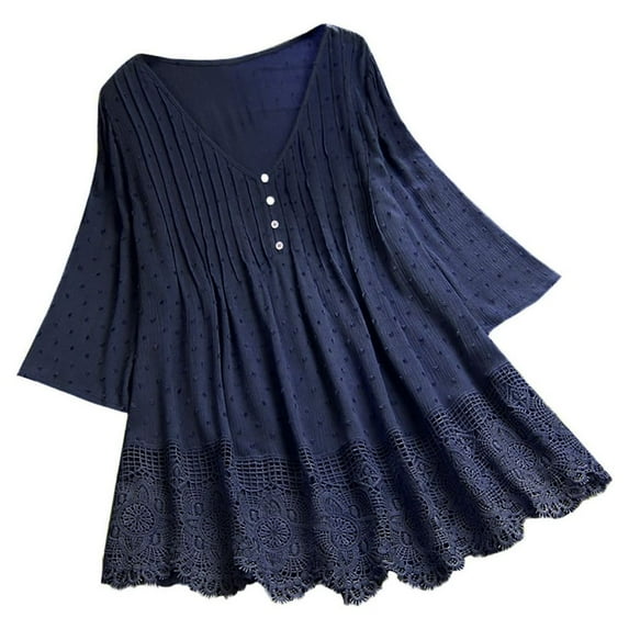 2026 ! Womens asdoklhq Womens Plus Size,Women Vintage Three Quarter Lace V-Neck Plus Size Top T-Shirt Blouse