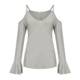 thumbnail image 1 of 2026 ! Womens asdoklhq Womens Plus Size Tops，Women's V-neck Casual Off Shoulder Strap Long Sleeve T-shirt Top Blouse, 1 of 9