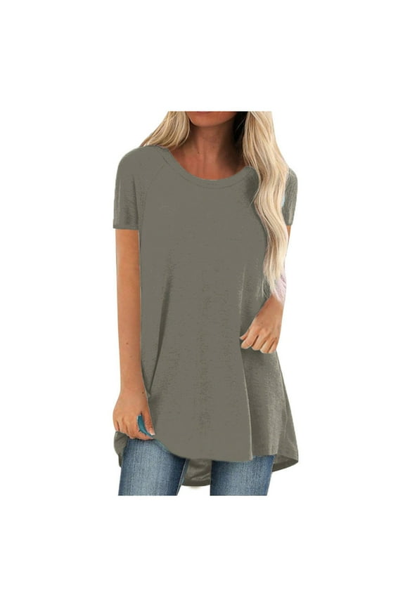 2026 ! Womens Clothes asdoklhq Blouse for Women,Women Plus Size Round Neck Short Sleeved Long T-Shirt Blouse