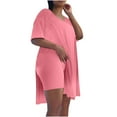 thumbnail image 1 of 2025 Clearance! Womens Clothes Clearance asdoklhq Summer Dresses for Women Plus,Women Casual Plus Size 2 Piece Outfits Short Sleeve Loose Tops Skinny V-Neck Biker Shorts Sets Tracksuits, 1 of 5